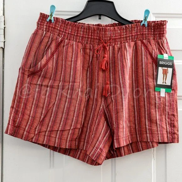 Briggs Ladies’ Linen Blend Short RED STRIPE - Picture 1 of 5